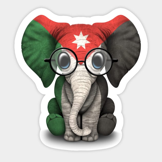 Baby Elephant with Glasses and Jordanian Flag Sticker by jeffbartels